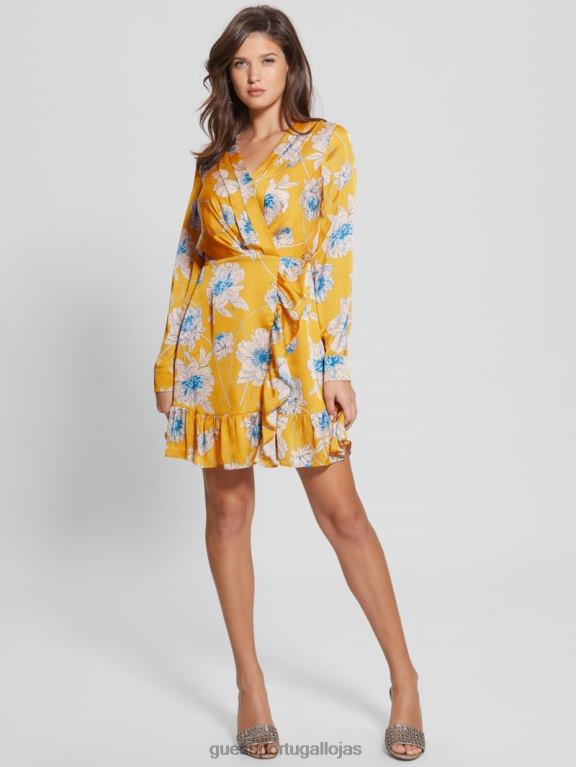 vestuario 6JH6R718 mulheres estampa de flor dourada GUESS vestido estampado eco mimosa 6JH6R718 Decoracao popular em Guess Portugal lojas Guess bolsa branca sao itens essenciais no guarda roupa e tem ...